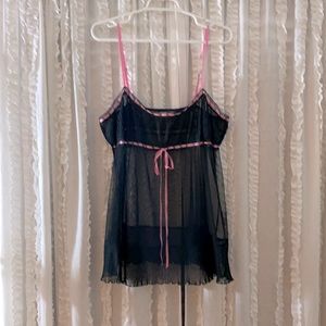Black chemise with pink ribbon details